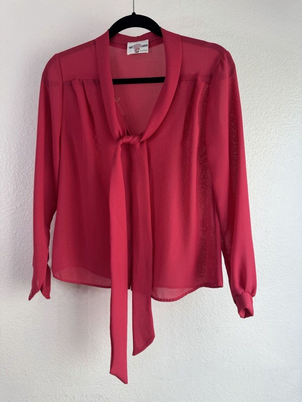 Popcorn Fashions Pink Chiffon Front Neck Tie Secretary Blouse
